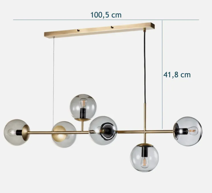 Suspension, Orb, en longueur, noir, verre fumé, H42cm, L114cm - Bolia