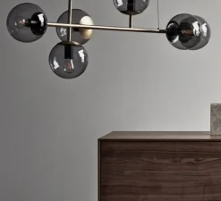 Suspension, Orb, en longueur, Laiton, verre fumé, H35,7cm, L114cm, P42cm - Bolia