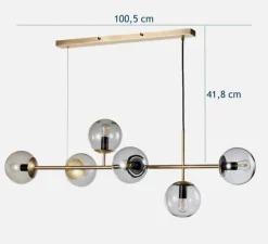 Suspension, Orb, en longueur, Laiton, verre fumé, H35,7cm, L114cm, P42cm - Bolia