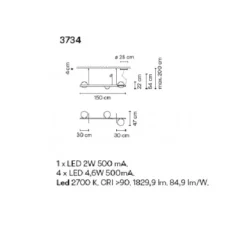 Suspension*Vibia Suspension, Palma 3734, , LED, 2700K, 1371lm, L150cm, H48cm - graphite