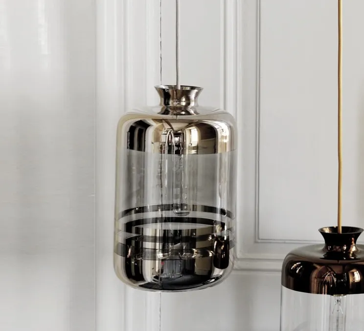 Suspension, Pillar, verre soufflé, platinium, gris, H32cm - Ebb and Flow