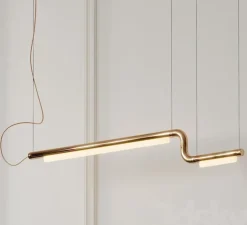 Suspension*A-N-D Suspension, Pipeline CM2, laiton avec embouts laiton, LED, 3000K, ELV, L183cm, H29cm - laiton et embouts laiton