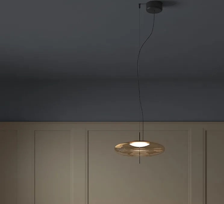 Suspension, Plat, ambre, LED, dim, 2700k, 743 lm, Ø40cm, H22,5cm - LEDs C4