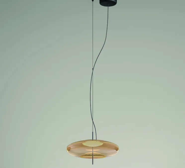 Suspension, Plat, ambre, LED, dim, 2700k, 743 lm, Ø40cm, H22,5cm - LEDs C4