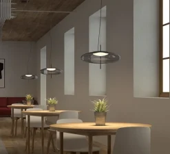 Suspension*LEDS C4 Suspension, Plat, , LED, dim, 2700k, 763 lm, Ø40cm, H22,5cm - gris fumé