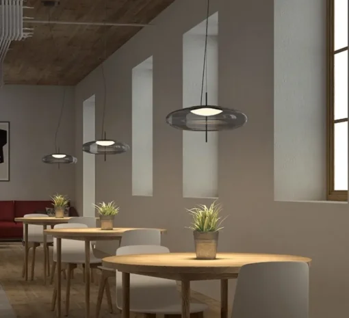 Suspension*LEDS C4 Suspension, Plat, , LED, dim, 2700k, 763 lm, Ø40cm, H22,5cm - gris fumé