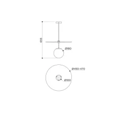 Suspension*Contain Suspension, Plat, , Ø18/47cm, H70cm - verre ambre, laiton brossé, opalin