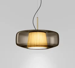 Suspension, Plissé SP G, fumé, acier mat, LED, dim 2, 3000K, 1600 lm, Ø42cm, H16,5cm - Vistosi