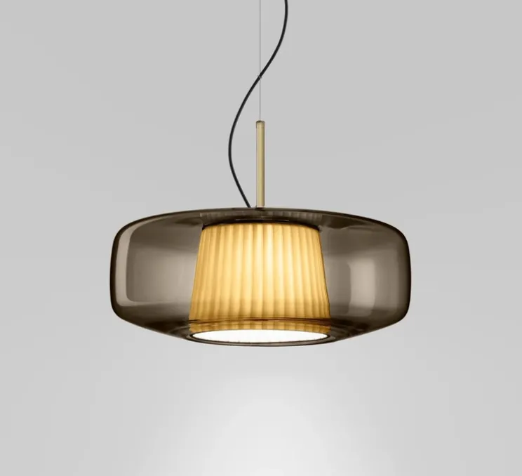 Suspension, Plissé SP G, fumé, acier mat, LED, dim 2, 3000K, 1600 lm, Ø42cm, H16,5cm - Vistosi