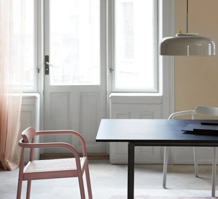 Suspension, Podgy, gris cendre et bouton interrupteur jaune, Ø42cm, H27cm - Please Wait to be Seated