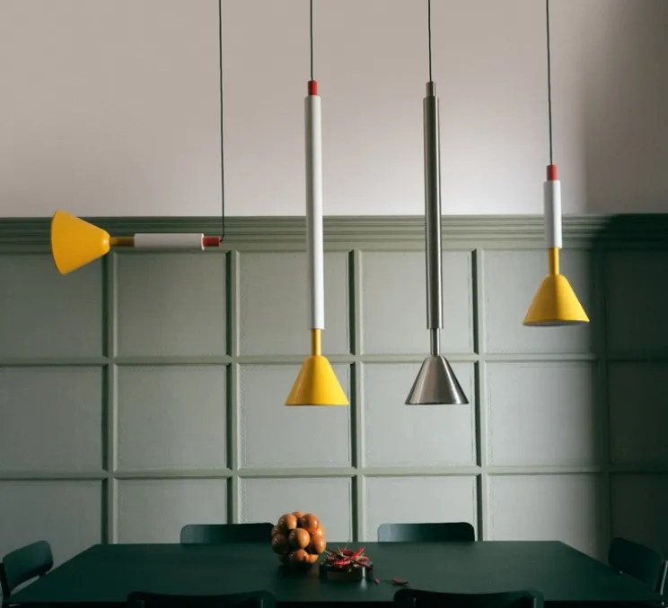 Suspension, Pyl, petite, blanc, jaune, rouge, LED, dim, 2700K, 970 lm, Ø21,6cm, H54cm - Petite Friture