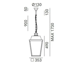 Suspension*Il Fanale Suspension, Quadro 262.51.OT, , IP43, L35,3cm, H49cm - laiton antique, verre transparent