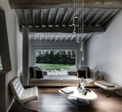 Suspension*Lodes Suspension, Rain cluster 7 pièces avec rosace, chrome & or, LED, dim, 2700K, 1280 lm, Ø40cm, H100cm - chrome & or