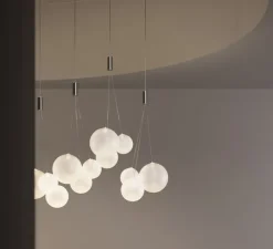 Suspension*Lodes Suspension, Random sans rosace, , LED, dim, 3000K, 480 lm, Ø29cm, H79,5cm - chrome, blanc givré