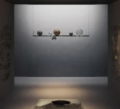 Suspension*Lodes Suspension, Random Stick Long, , LED, dim, 2700K, 2250 lm, L150cm, H2cm - gris fumé, cristal, chrome et bronze, tube noir