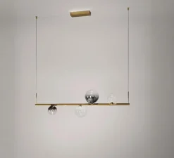 Suspension*Lodes Suspension, Random Stick Short, , LED, dim, 2700K, 1500 lm, L100cm, H2cm - gris fumé, cristal et chrome, tube laiton