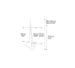 Suspension, Random Triple sans rosace, verre transparent, chrome, LED, dim, 3000K, 480 lm, Ø29cm, H79,5cm - Lodes