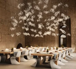 Suspension, Random Triple sans rosace, verre transparent, chrome, LED, dim, 3000K, 480 lm, Ø29cm, H79,5cm - Lodes