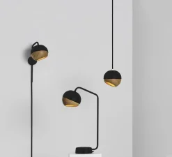 Suspension, Ray M, bois, chêne, métal, noir, Ø15,3cm, H15,3cm - Mater