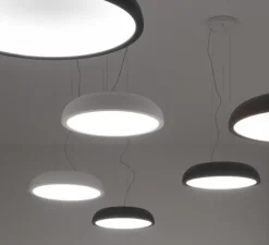 Suspension*Stilnovo Suspension, Reflexio, , LED, dim, 3000K, 3430 lm, Ø46,2cm, H9,4cm - Blanc gaufré