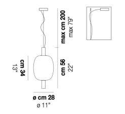 Suspension*Vistosi Suspension, Riflesso 2, , LED, dim, 2700k, 1500 lm, Ø28cm, H56cm - transparent, laiton