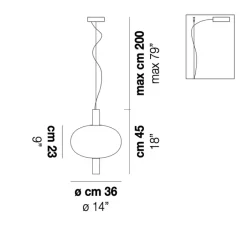 Suspension*Vistosi Suspension, Riflesso 1, , LED, dim, 2700k, 1500 lm, Ø36cm, H45cm - transparent, laiton