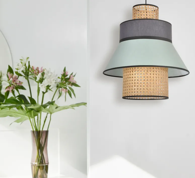 Suspension*Market Set Suspension, Singapour GM, , cannage, L42cm, Ø44cm - vert amande, gris