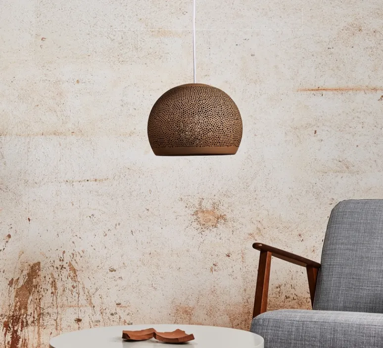 Suspension*Pott Suspension, SpongeUp 30, , câble blanc, IP44, LED, dim, 3000K, 800 lm, Ø28cm, H23cm - chocolat