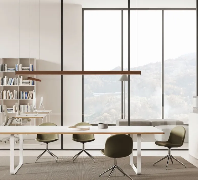 Suspension*Tunto Suspension, Square, , LED, DALI, microprisme, dim, 2700K, 1950 lm, L172cm, H6cm - bois, noyer