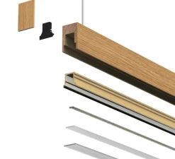 Suspension, Square, chêne, LED, DALI, microprisme, dim, 2700K, 1660 lm, L144cm, H6cm - Tunto
