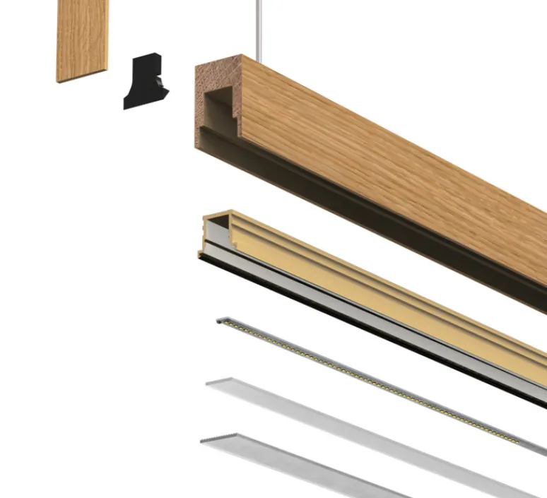 Suspension*Tunto Suspension, Square, , LED, DALI, microprisme, dim, 2700K, 1300 lm, L116cm, H6cm - chêne