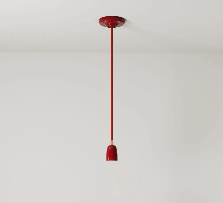 Suspension|Enfants*Creative Cables Suspension, série porcelaine, , Ø4,5cm, H6cm - rouge, câble textile rouge feu brillant
