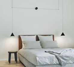 Suspension*Flos Suspension, String Light (cone, 12m, rosace), , LED, 2700K, 1033lm, Ø19cm, H16cm - noir