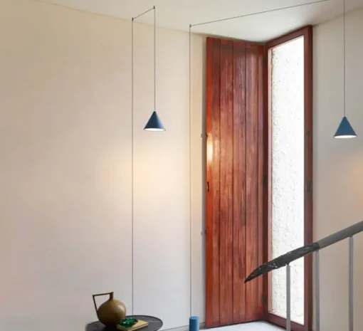 Suspension*Flos Suspension, String Light, , LED, dim, 2700K, 1033 lm, Ø19cm, H16cm - (cone, 12m, alimentation sol), bleu
