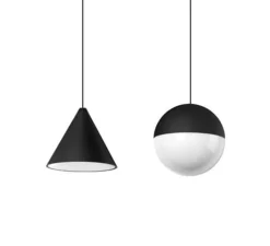 Suspension*Flos Suspension, String Light (cone, 12m, alimentation sol), , LED, 2700K, 1033lm, Ø19cm, H16cm - noir