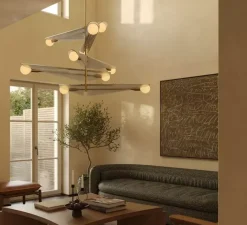 Suspension*Tala Suspension, Sycamore 5, , Ø140cm, H186cm - Laiton, verre gris