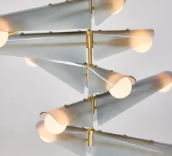 Suspension*Tala Suspension, Sycamore 5, , Ø140cm, H186cm - Laiton, verre gris