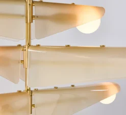 Suspension, Sycamore 3, Laiton, verre rose fumé, Ø140cm, H154cm - Tala