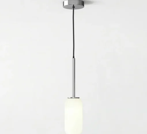 Suspension*Astro Suspension, Tacoma, , IP44, Ø9,5cm, H185cm - chrome poli, abat-jour Tacoma Reed Glass opalin