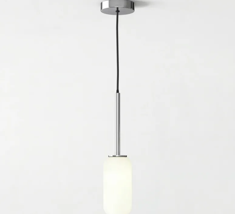Suspension*Astro Suspension, Tacoma, , IP44, Ø9,5cm, H185cm - chrome poli, abat-jour Tacoma Reed Glass opalin