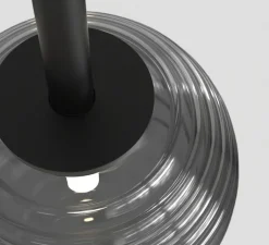 Suspension*Astro Suspension, Tacoma, , IP44, Ø13,5cm, H185cm - noir mat, abat-jour Tacoma Ribbed Glass fumé