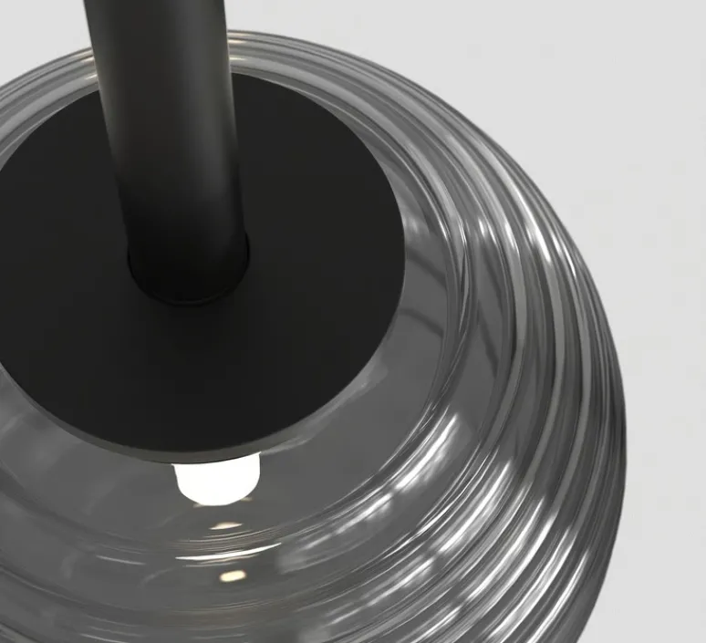 Suspension*Astro Suspension, Tacoma, , IP44, Ø13,5cm, H185cm - noir mat, abat-jour Tacoma Ribbed Glass fumé