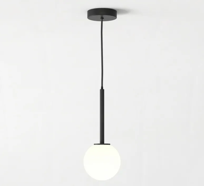 Suspension*Astro Suspension, Tacoma, , IP44, Ø13,5cm, H185cm - noir mat, abat-jour Tacoma Glass opalin