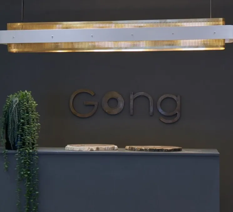 Suspension, Tarya Rectangle, Large, blanc et laiton, L148cm, H20cm - Gong