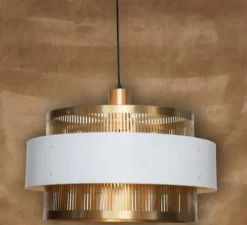 Suspension*Gong Suspension, Tarya Ronde, blanc et laiton, Ø50cm, H28cm - noir et laiton