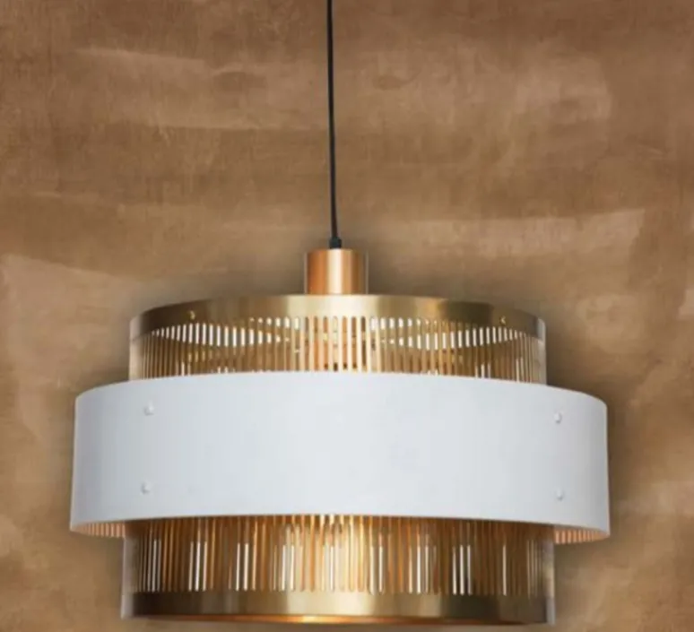 Suspension*Gong Suspension, Tarya Ronde, blanc et laiton, Ø50cm, H28cm - noir et laiton