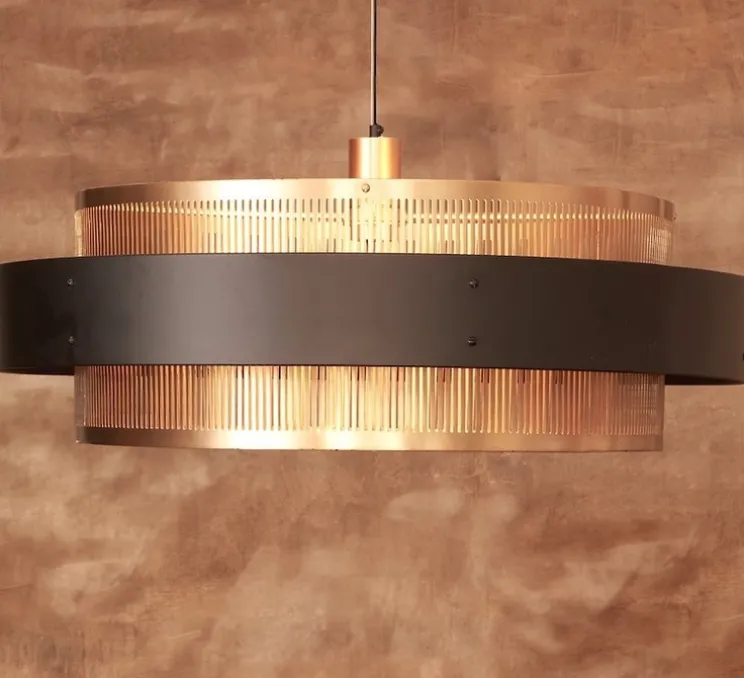 Suspension, Tarya Ronde, Large, noir et laiton, Ø90cm, H27,5cm - Gong