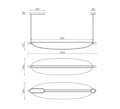 Suspension*Tooy Suspension, Thula 562.22, , IP40, LED, 2700K, 2600lm, L104cm, H11cm - corps noir, détail noir, abat-jour cuir beige