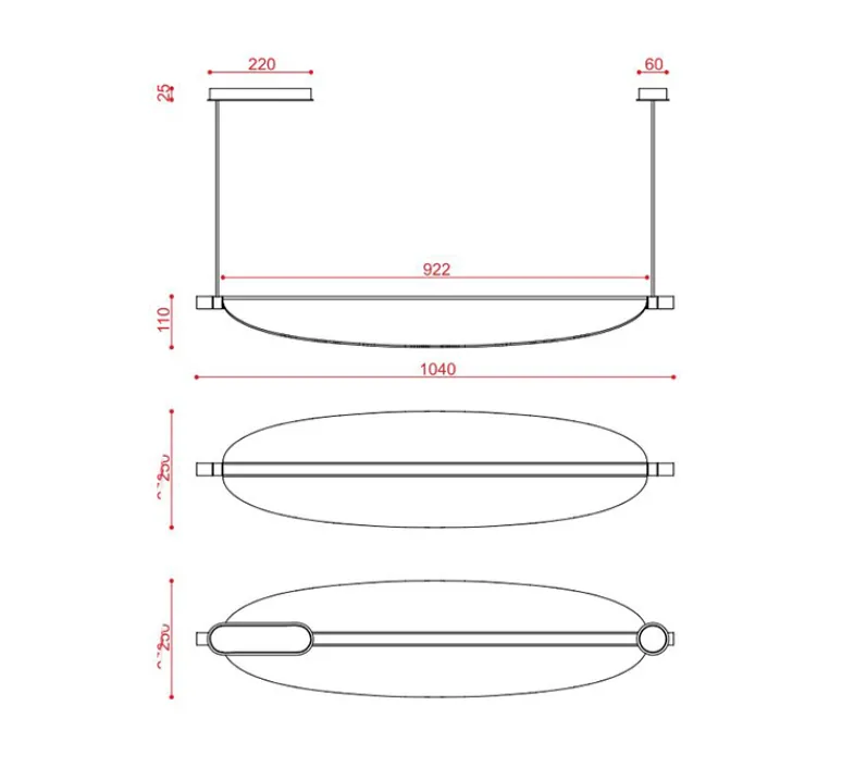 Suspension*Tooy Suspension, Thula 562.22, , IP40, LED, 2700K, 2600lm, L104cm, H11cm - corps noir, détail noir, abat-jour cuir beige