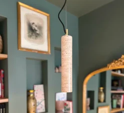 Suspension, Tibur 30, travertin, LED, 2700K, 400lm, Ø6cm, H30cm - Nedgis